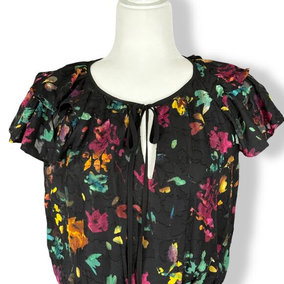 ECI Black Floral Y2K Ruffle Vintage Fairy Tiered Moody Maxi Dress Whimsigoth M - Picture 2 of 9